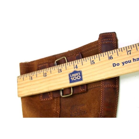 Sorel BROWN GENUINE LEATHER LOW HEEL ROUND TOE FLAT BUCKLE BELTED BOOTS Sz 8 - Picture 11 of 14